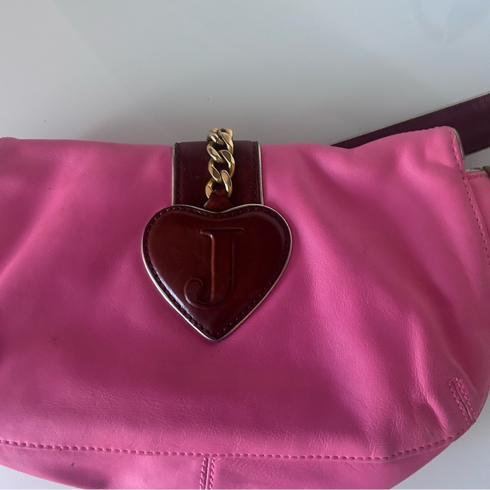 Y2K Juicy Couture Barbie Pink Leather Flap Shoulder Bag with Crystal Heart - Picture 6 of 11